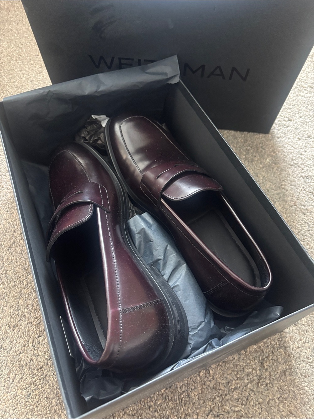 Stuart Weitzman Dark Burgundy Leather Penny Loafers